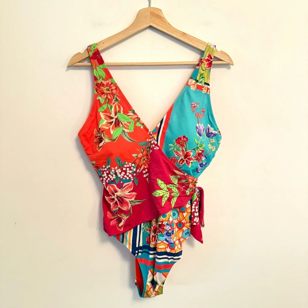 Johnny Was EB2028 Mixi One Piece Wrap Swimsuit Multi Size Large